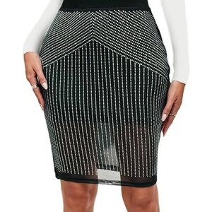 Rhinestone Studded Geometric Midi Skirt